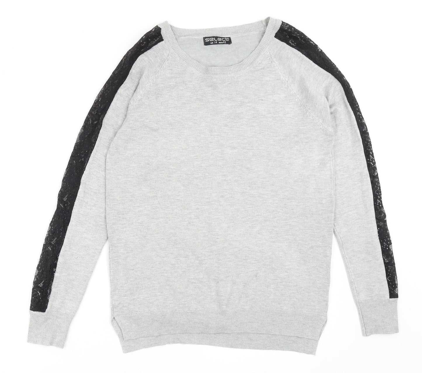 Select Womens Grey Round Neck Nylon Pullover Jumper Size 14 - Lace Detail
