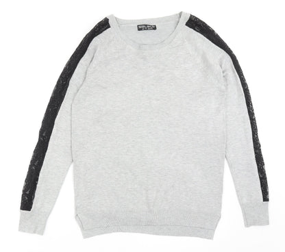 Select Womens Grey Round Neck Nylon Pullover Jumper Size 14 - Lace Detail