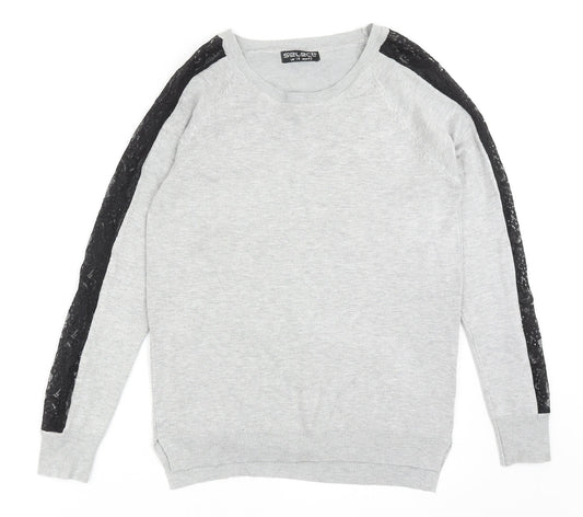 Select Womens Grey Round Neck Nylon Pullover Jumper Size 14 - Lace Detail