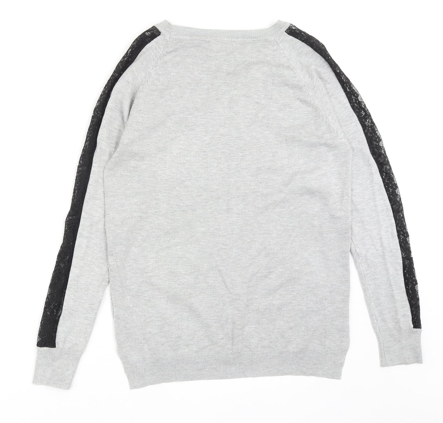 Select Womens Grey Round Neck Nylon Pullover Jumper Size 14 - Lace Detail