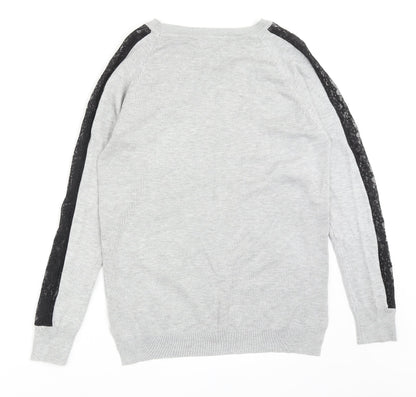 Select Womens Grey Round Neck Nylon Pullover Jumper Size 14 - Lace Detail