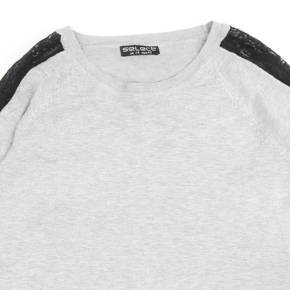 Select Womens Grey Round Neck Nylon Pullover Jumper Size 14 - Lace Detail