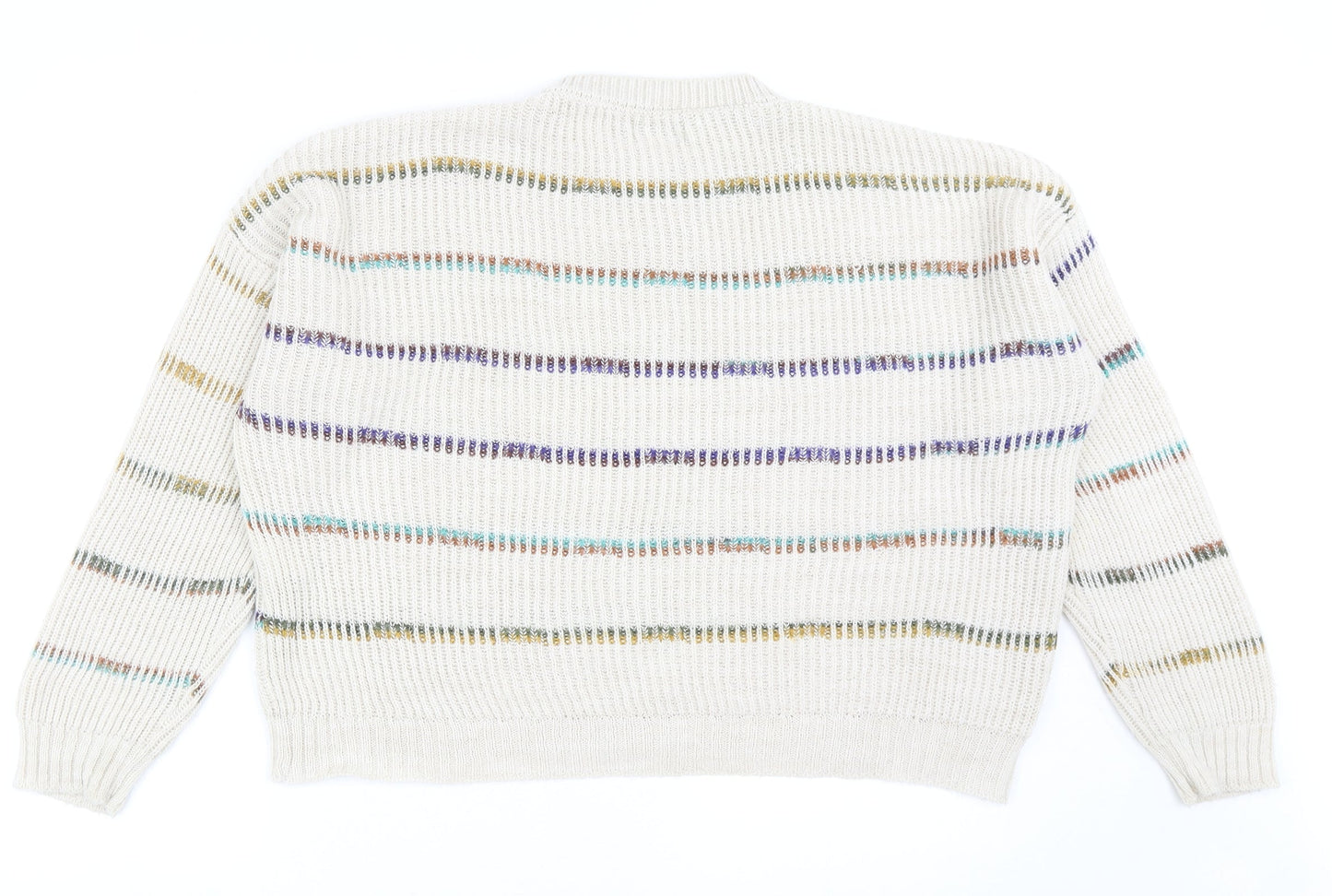 Yida Womens Beige Round Neck Striped Acrylic Pullover Jumper Size L