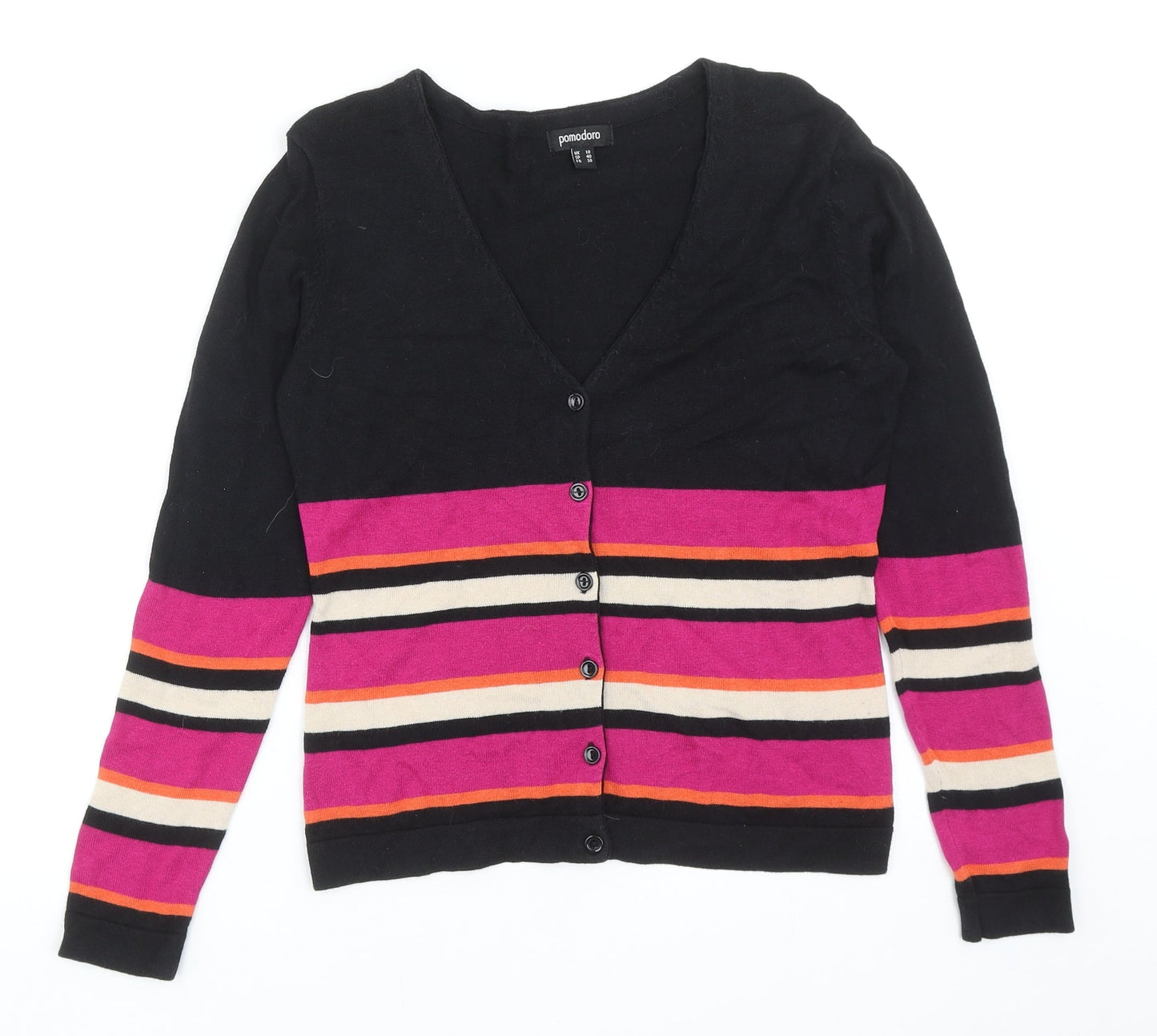 Pomodoro Womens Multicoloured V-Neck Striped Cotton Cardigan Jumper Size 10