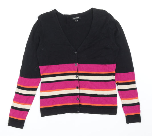 Pomodoro Womens Multicoloured V-Neck Striped Cotton Cardigan Jumper Size 10