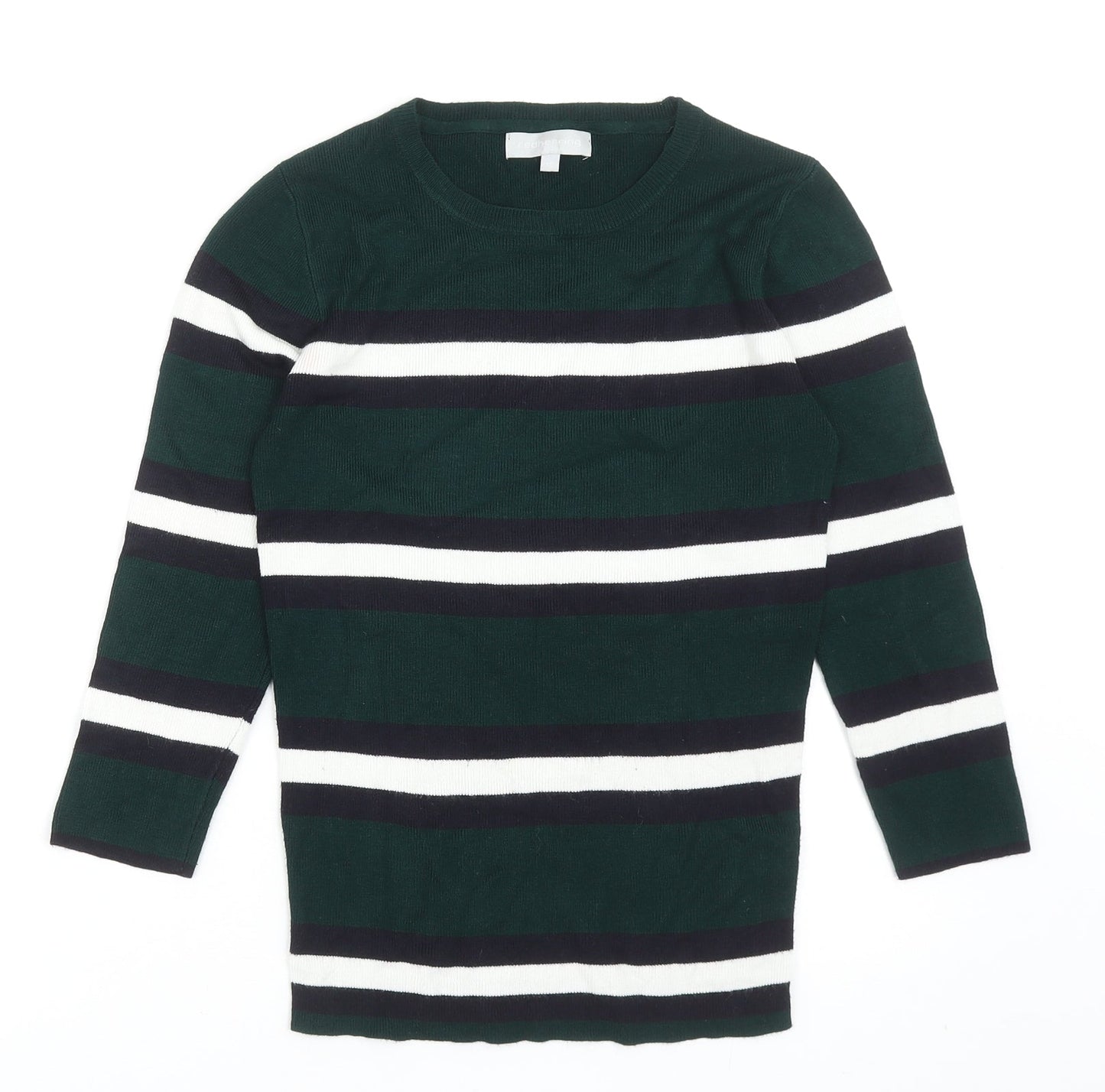 Red Herring Womens Green Round Neck Striped Viscose Pullover Jumper Size 10