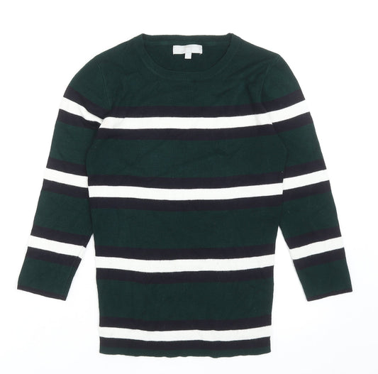 Red Herring Womens Green Round Neck Striped Viscose Pullover Jumper Size 10