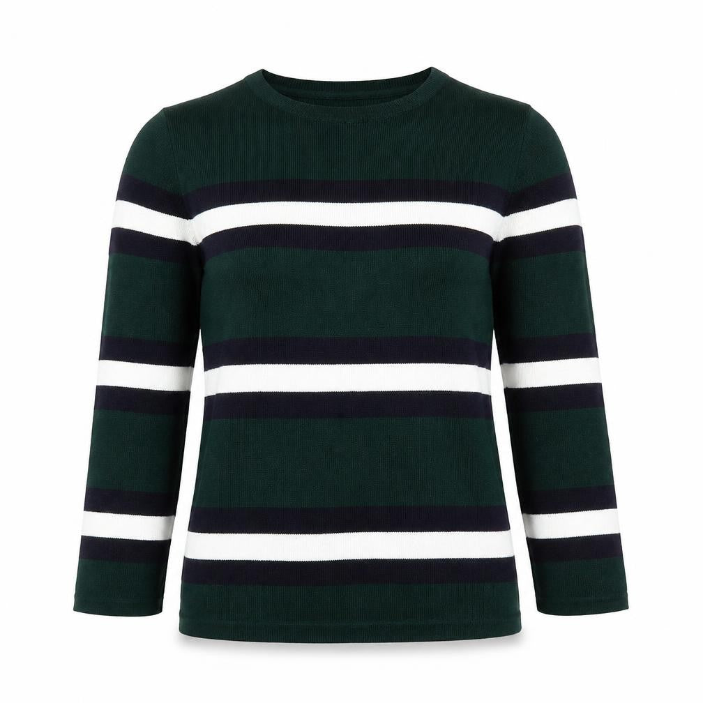 Red Herring Womens Green Round Neck Striped Viscose Pullover Jumper Size 10