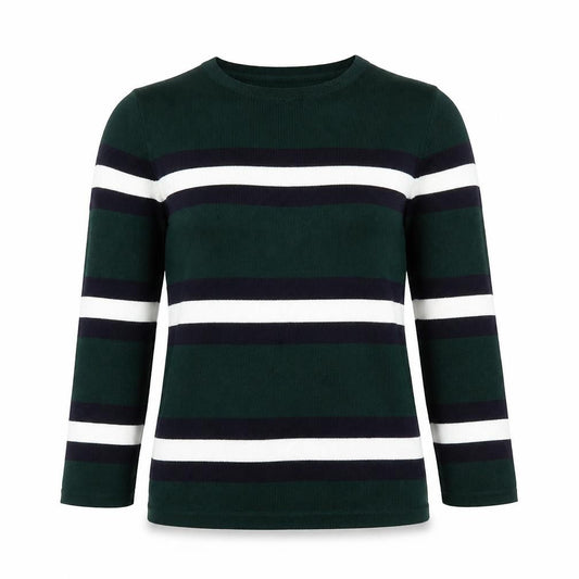 Red Herring Womens Green Round Neck Striped Viscose Pullover Jumper Size 10