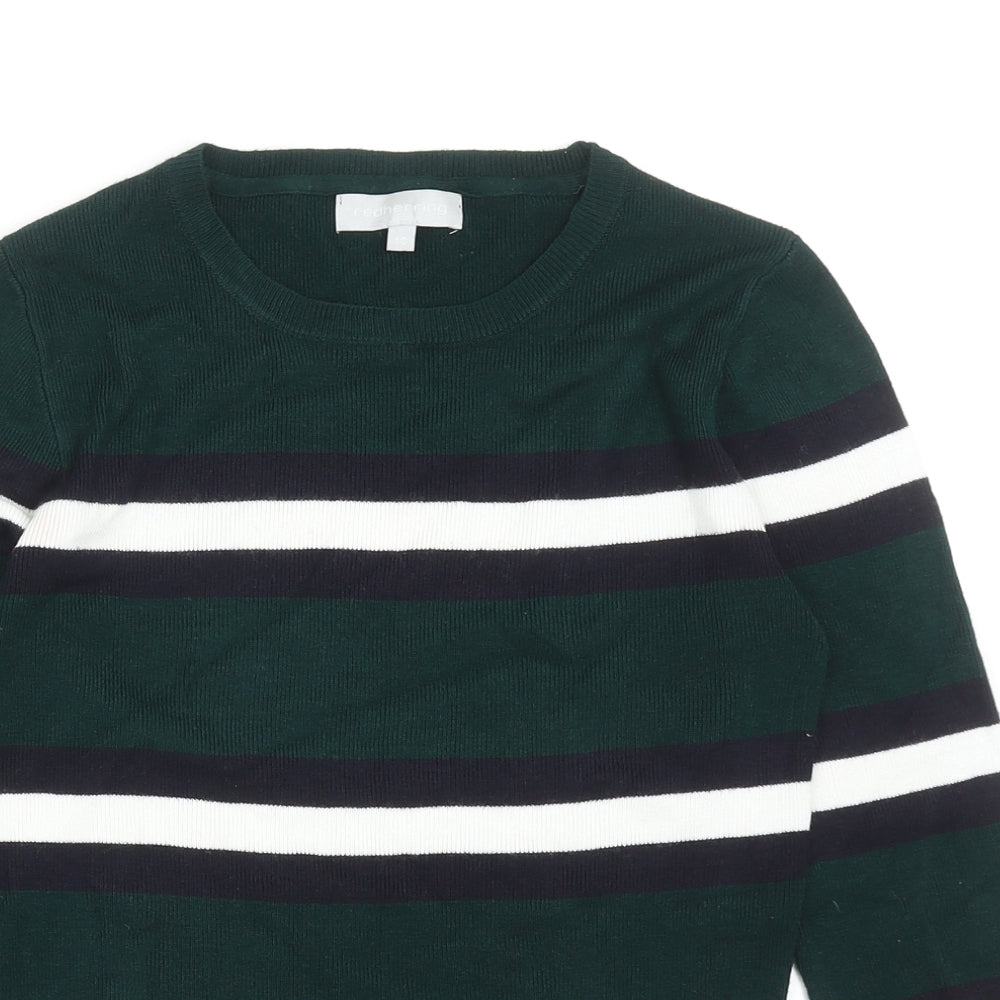 Red Herring Womens Green Round Neck Striped Viscose Pullover Jumper Size 10