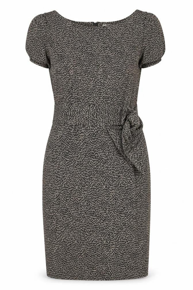 Marks & Spencer Womens Brown Animal Print Acrylic Pencil Dress Size 10 Boat Neck Zip - Leopard Print