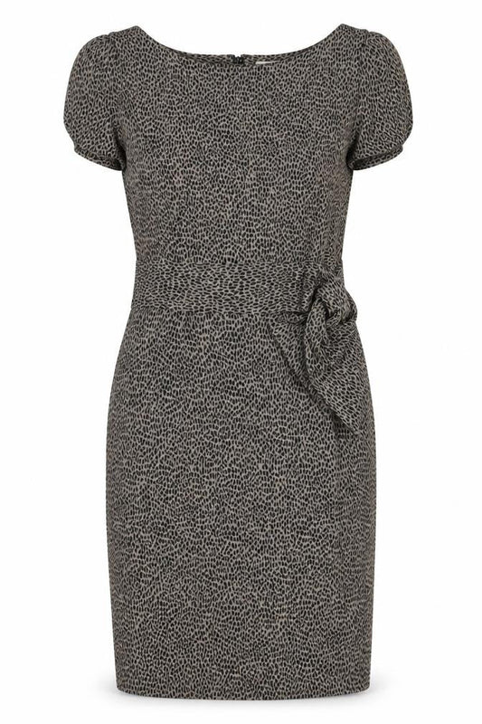 Marks & Spencer Womens Brown Animal Print Acrylic Pencil Dress Size 10 Boat Neck Zip - Leopard Print
