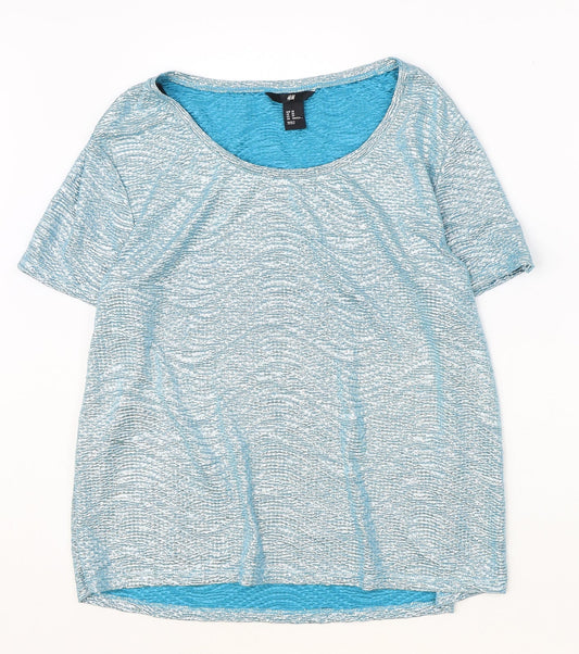 H&M Womens Blue Polyester Basic T-Shirt Size XS Round Neck