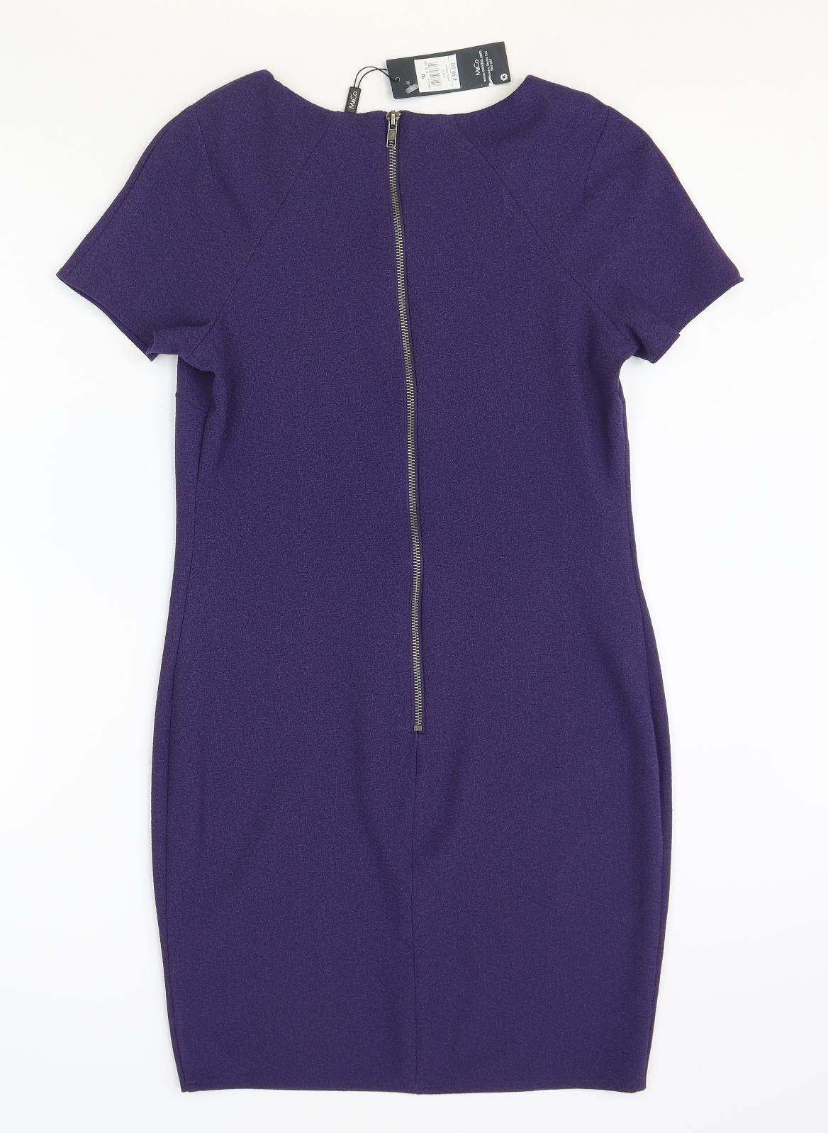 M&Co Womens Blue Polyester Pencil Dress Size 10 Boat Neck Zip