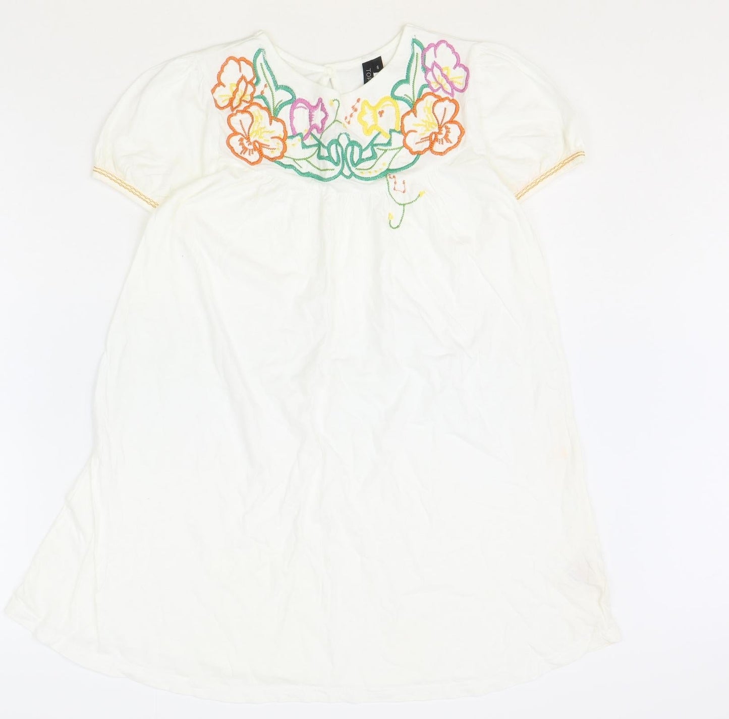 Topshop Womens Ivory Polyester Basic Blouse Size 6 Round Neck - Flower Detail
