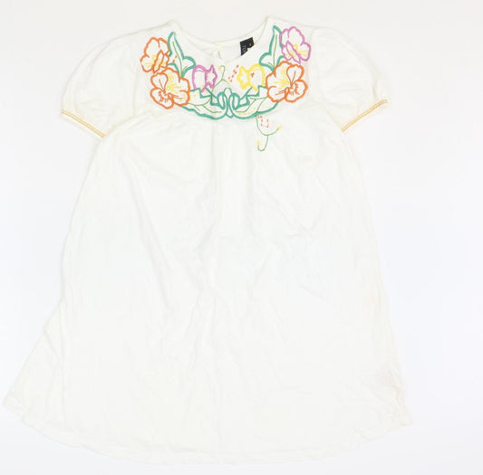 Topshop Womens Ivory Polyester Basic Blouse Size 6 Round Neck - Flower Detail