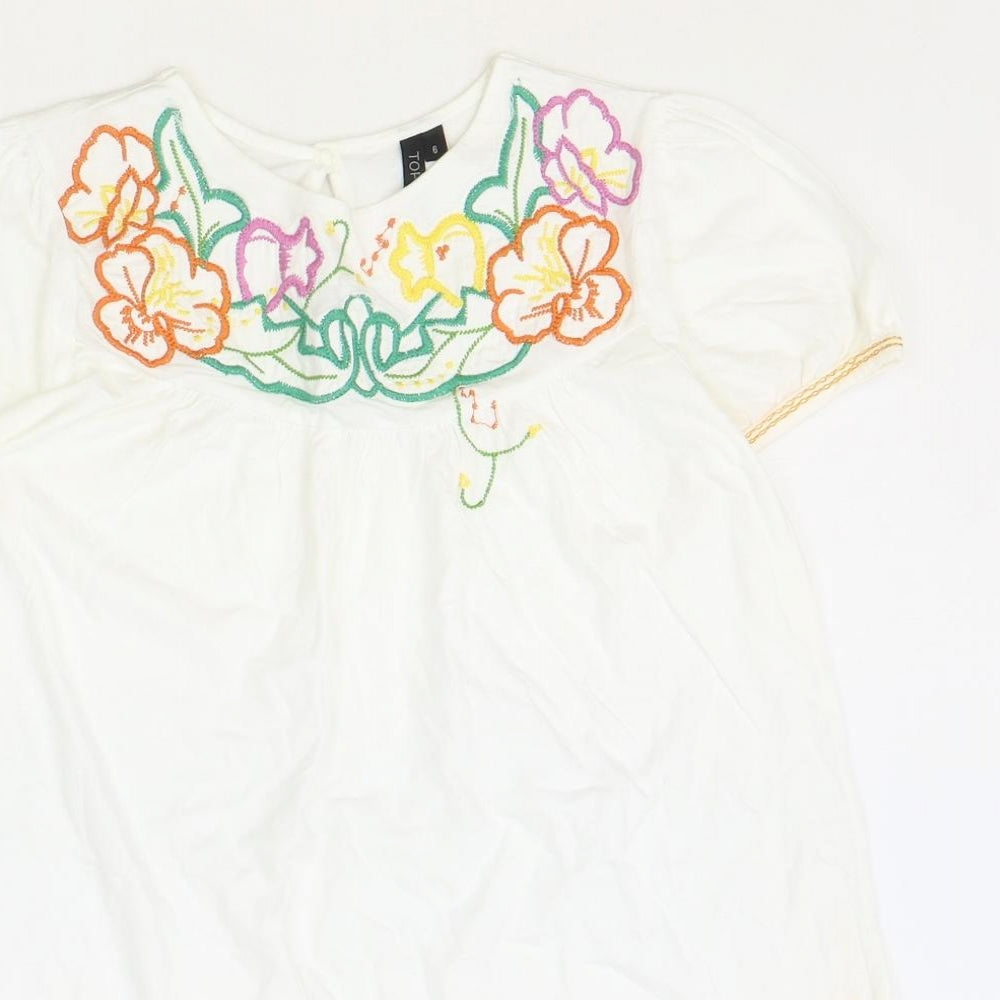 Topshop Womens Ivory Polyester Basic Blouse Size 6 Round Neck - Flower Detail