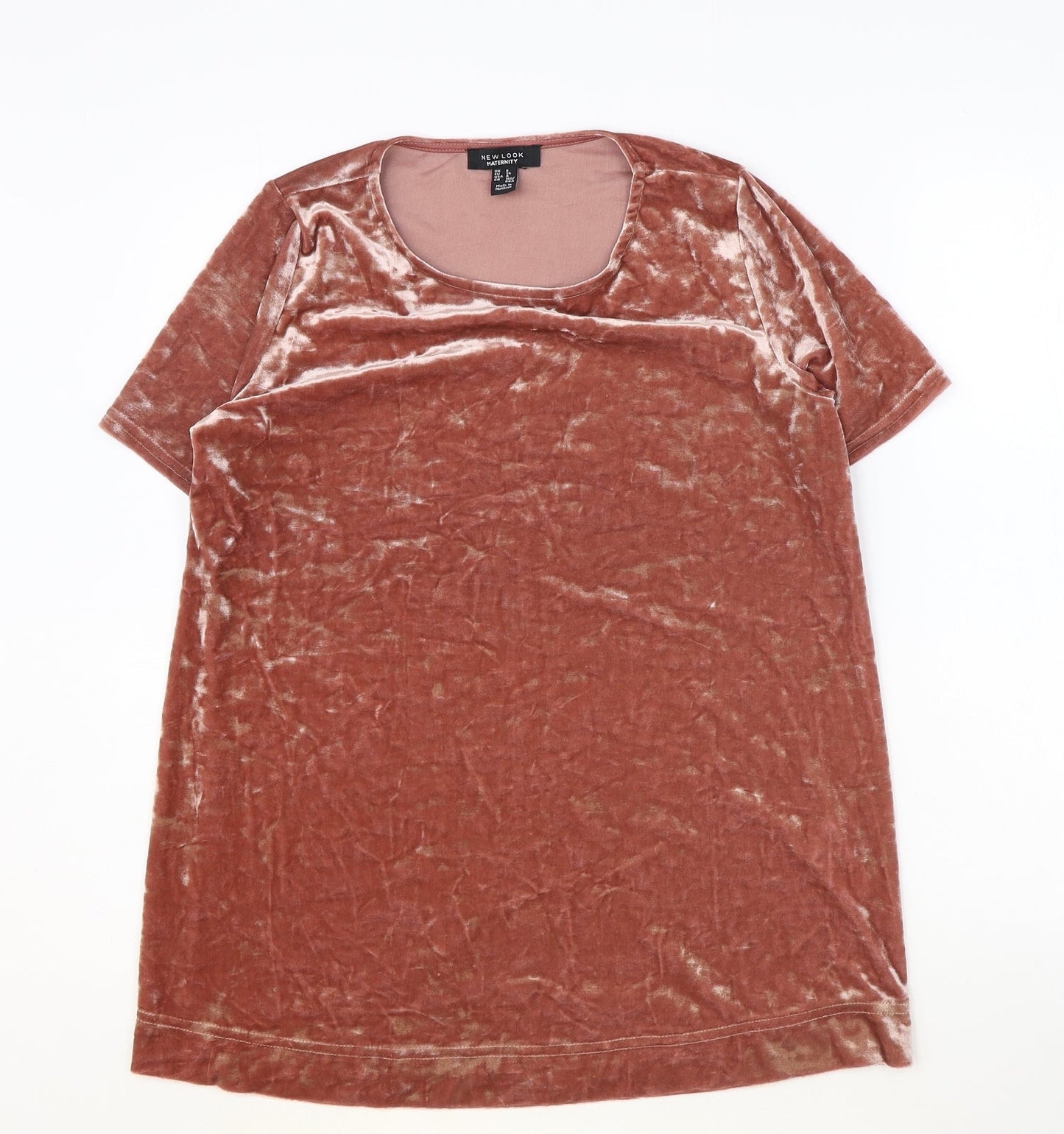 New Look Womens Pink Polyester Basic T-Shirt Size 8 Round Neck