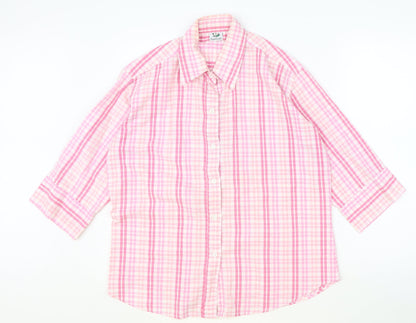 Preworn Womens Pink Geometric Polyester Basic Blouse Size L V-Neck
