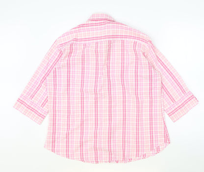 Preworn Womens Pink Geometric Polyester Basic Blouse Size L V-Neck