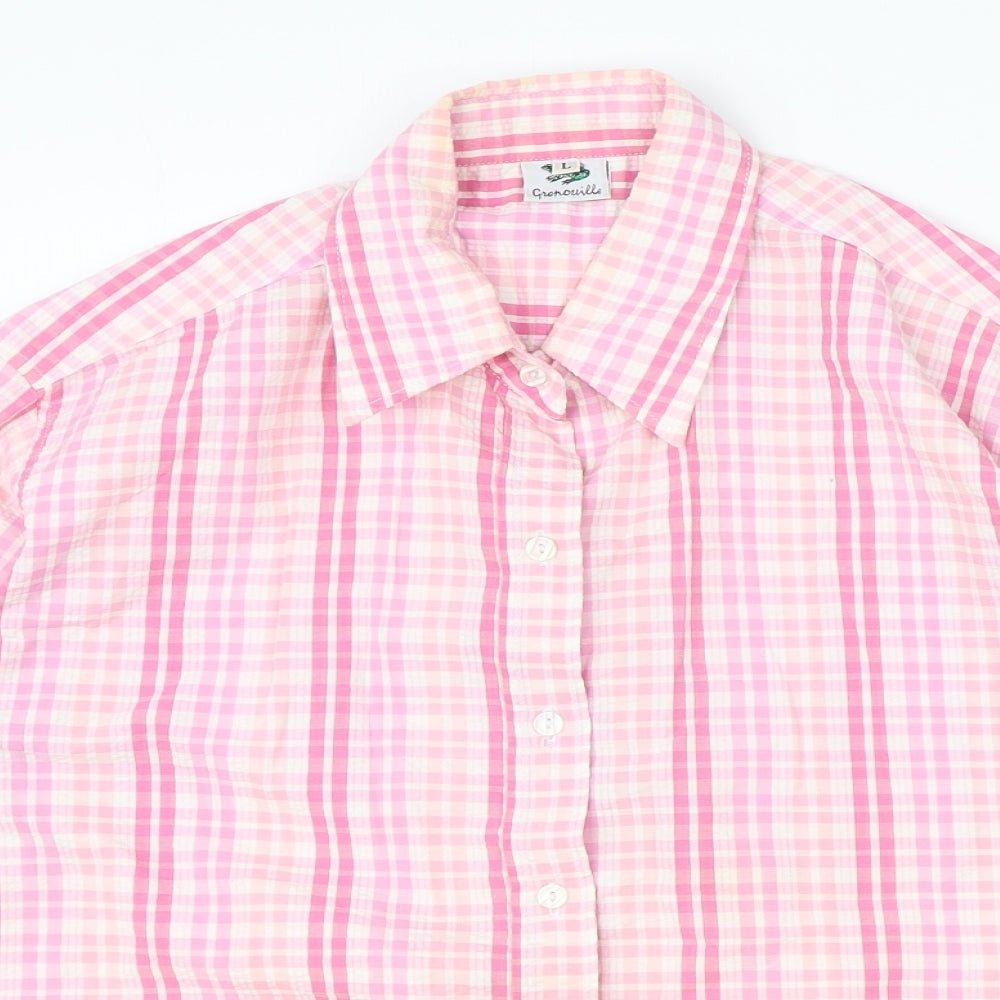 Preworn Womens Pink Geometric Polyester Basic Blouse Size L V-Neck