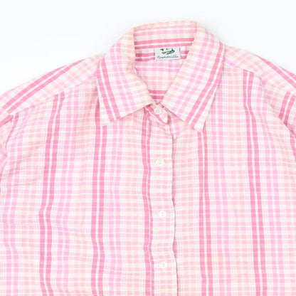 Preworn Womens Pink Geometric Polyester Basic Blouse Size L V-Neck