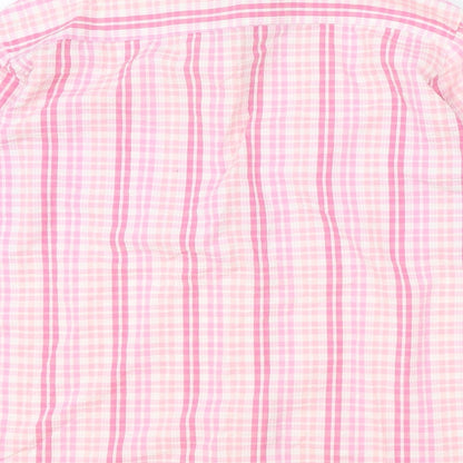 Preworn Womens Pink Geometric Polyester Basic Blouse Size L V-Neck