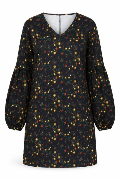 SHEIN Womens Black Floral Polyester A-Line Size L V-Neck Pullover
