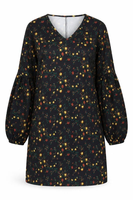 SheIn Womens Black Floral Polyester A-Line Size L V-Neck Pullover