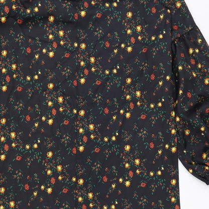 SHEIN Womens Black Floral Polyester A-Line Size L V-Neck Pullover