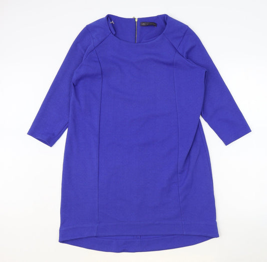 Marks and Spencer Womens Blue Polyester A-Line Size 14 Round Neck Zip