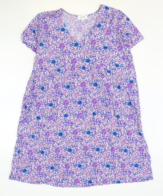 Grace & Mila Womens Purple Floral Viscose A-Line Size M V-Neck Pullover