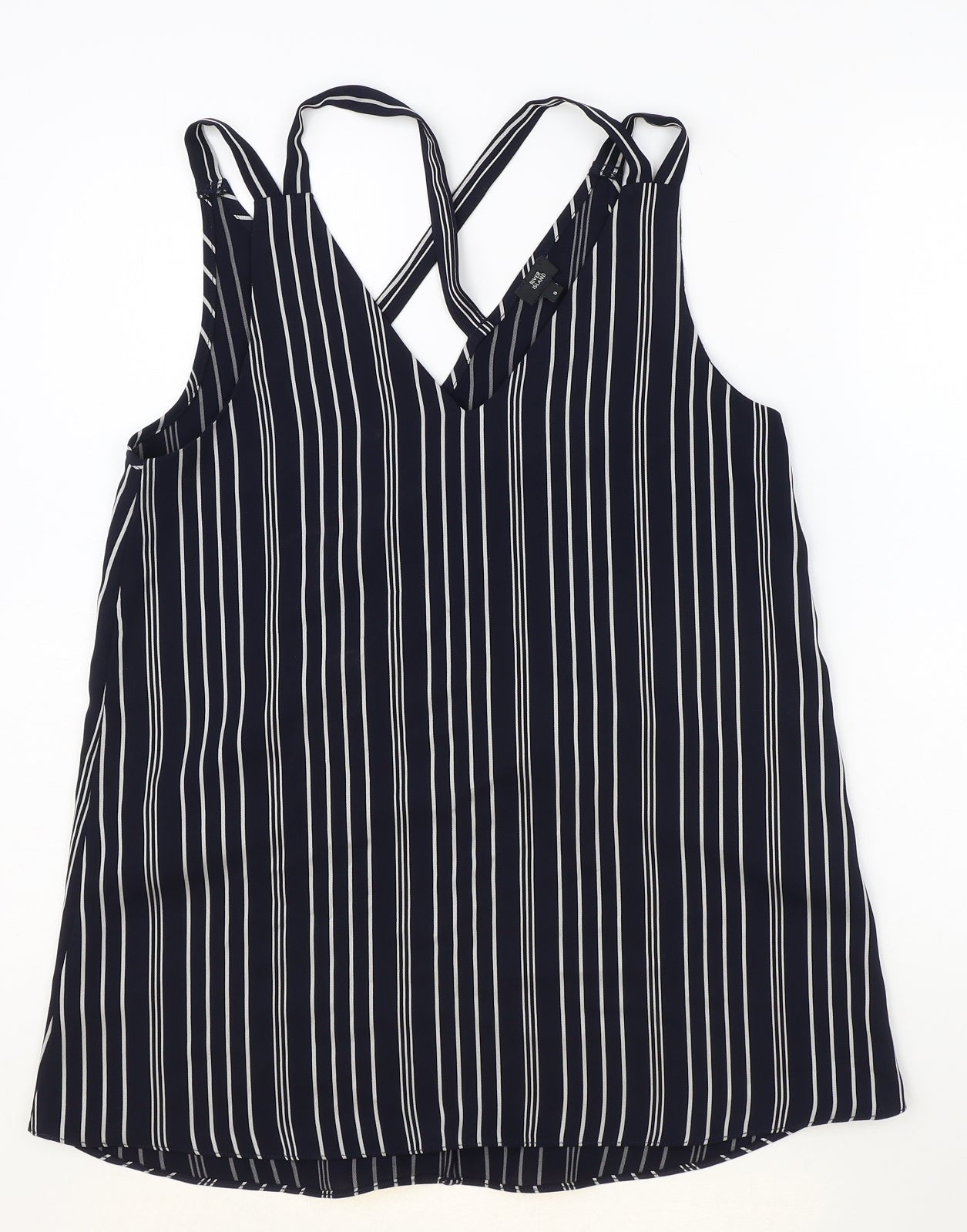 River Island Womens Blue Striped Polyester Basic Blouse Size 8 V-Neck