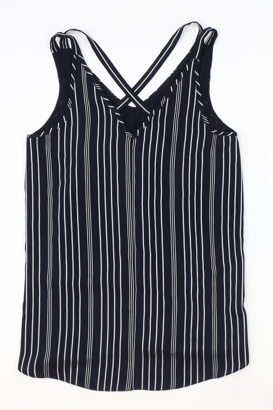 River Island Womens Blue Striped Polyester Basic Blouse Size 8 V-Neck
