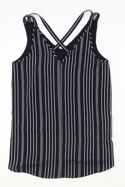River Island Womens Blue Striped Polyester Basic Blouse Size 8 V-Neck