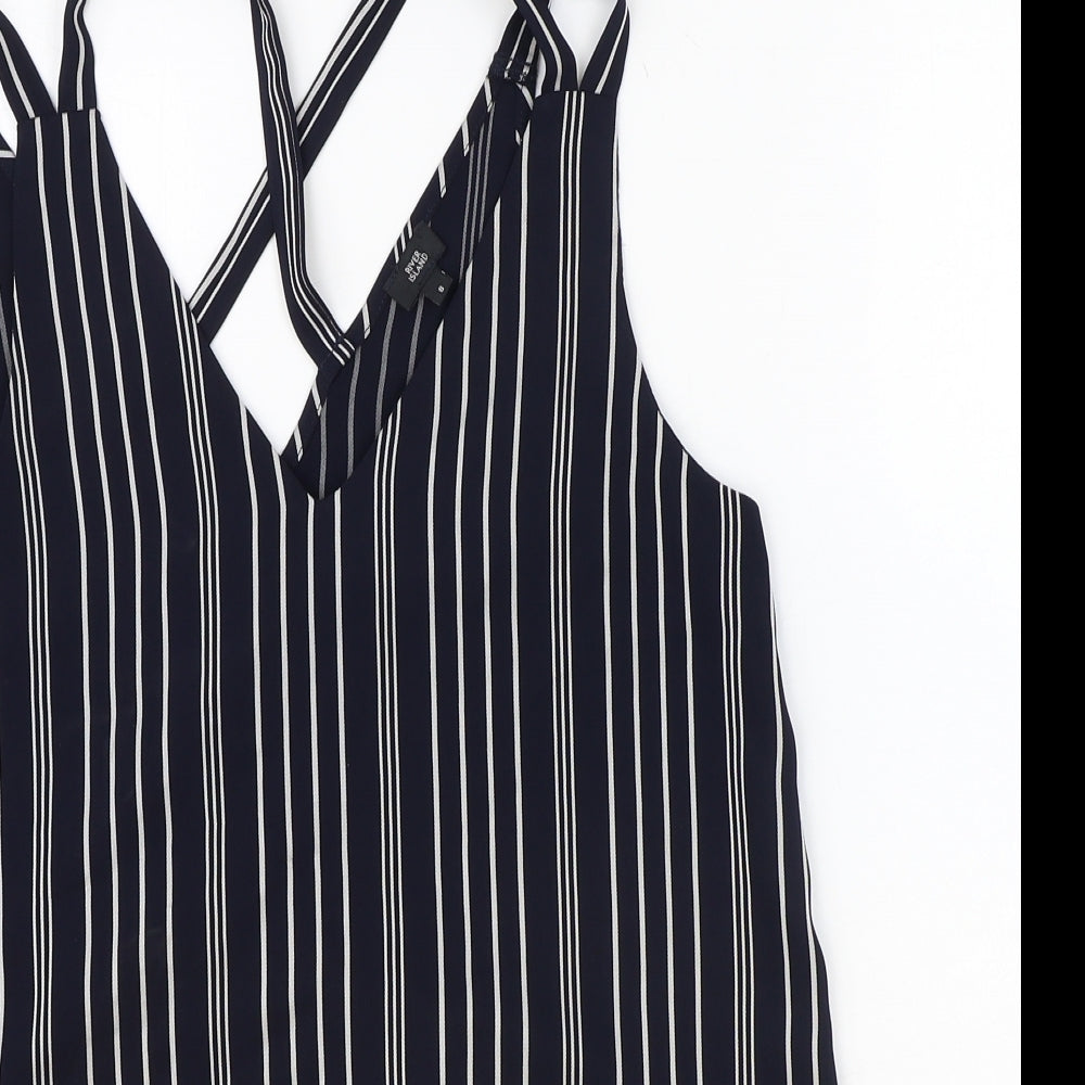 River Island Womens Blue Striped Polyester Basic Blouse Size 8 V-Neck
