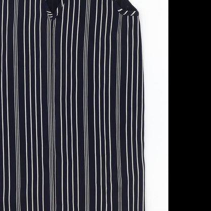 River Island Womens Blue Striped Polyester Basic Blouse Size 8 V-Neck