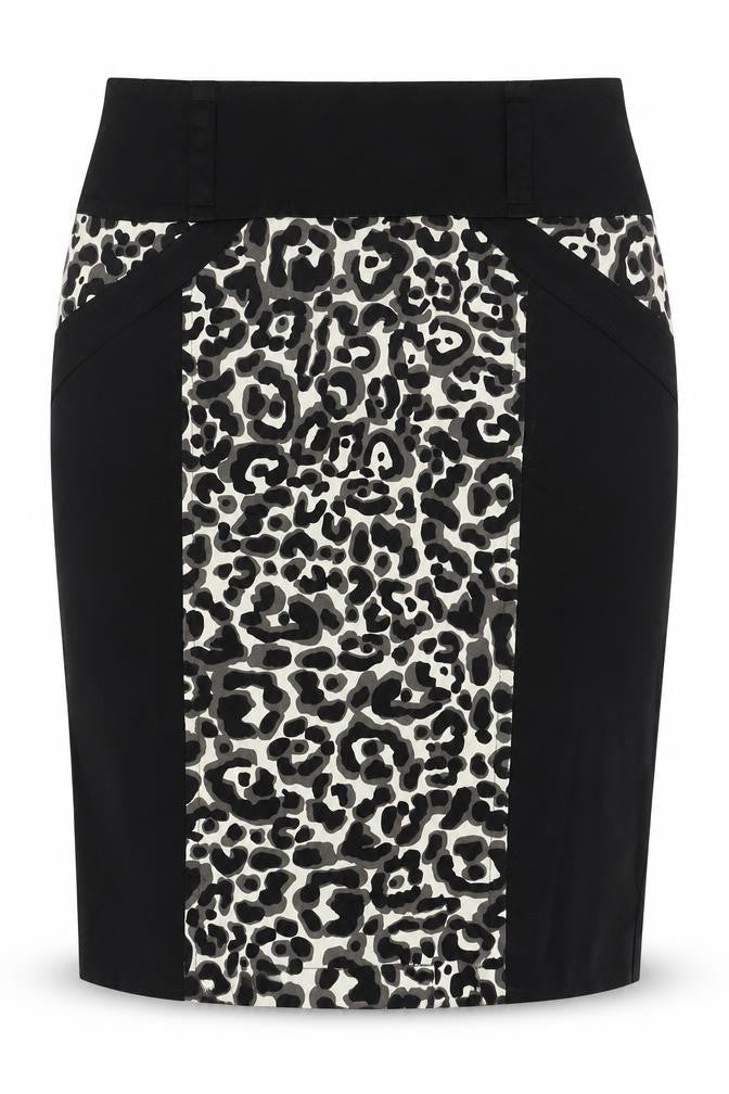 Star Womens Black Animal Print Cotton Straight & Pencil Skirt Size 12 Zip - Leopard Pattern