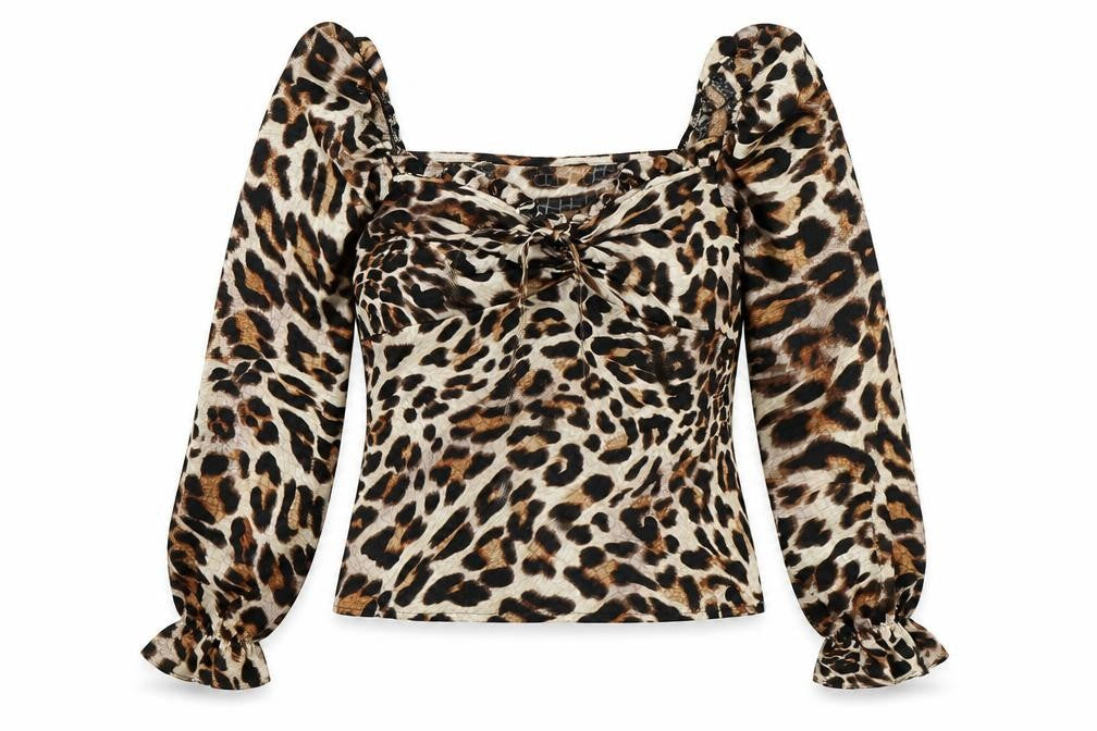 Topshop Womens Brown Animal Print Polyester Basic Blouse Size 8 Sweetheart