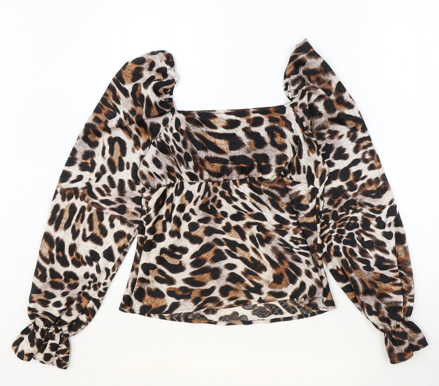 Topshop Womens Brown Animal Print Polyester Basic Blouse Size 8 Sweetheart