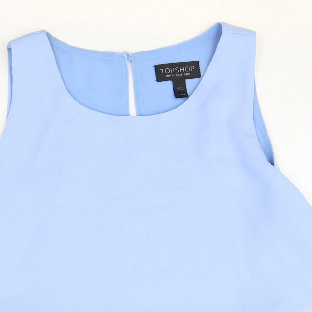 Topshop Womens Blue Polyester Basic Tank Size 8 Round Neck