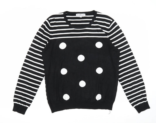Mudflower Womens Black Scoop Neck Striped Viscose Pullover Jumper Size M