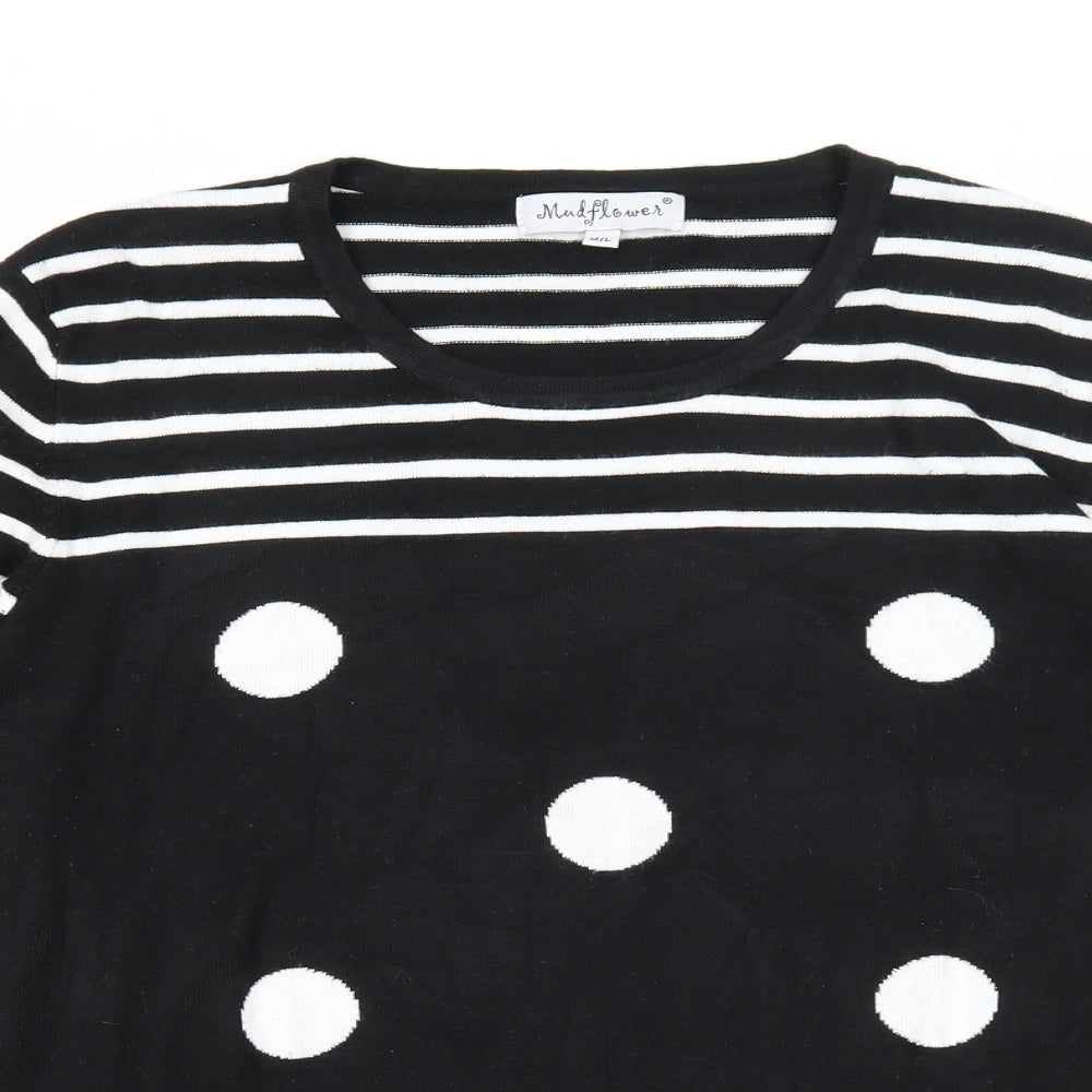 Mudflower Womens Black Scoop Neck Striped Viscose Pullover Jumper Size M