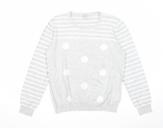 Mudflower Womens Grey Scoop Neck Striped Viscose Pullover Jumper Size M