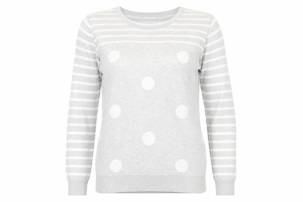 Mudflower Womens Grey Scoop Neck Striped Viscose Pullover Jumper Size M
