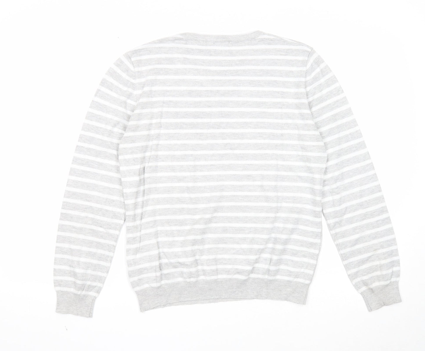 Mudflower Womens Grey Scoop Neck Striped Viscose Pullover Jumper Size M