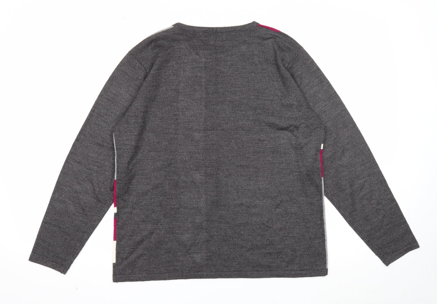 Mudflower Womens Grey Round Neck Acrylic Pullover Jumper Size M