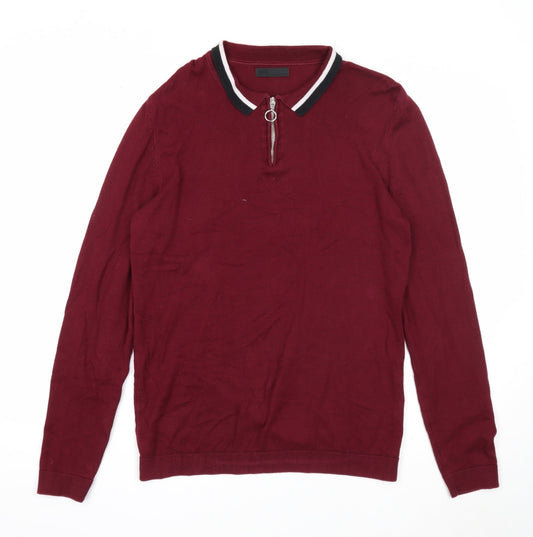 ASOS Mens Purple Collared Cotton Pullover Jumper Size M Long Sleeve