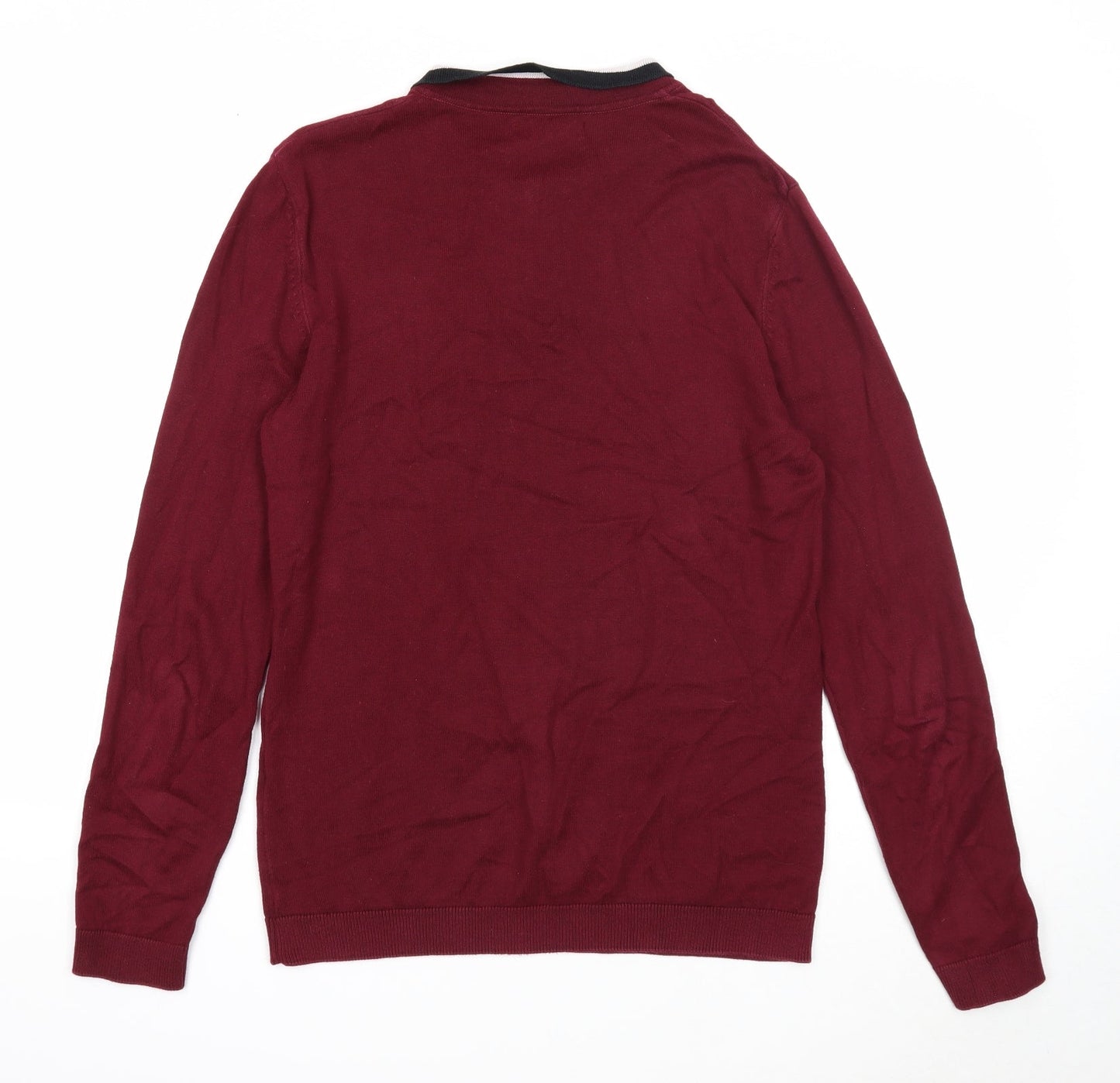 ASOS Mens Purple Collared Cotton Pullover Jumper Size M Long Sleeve