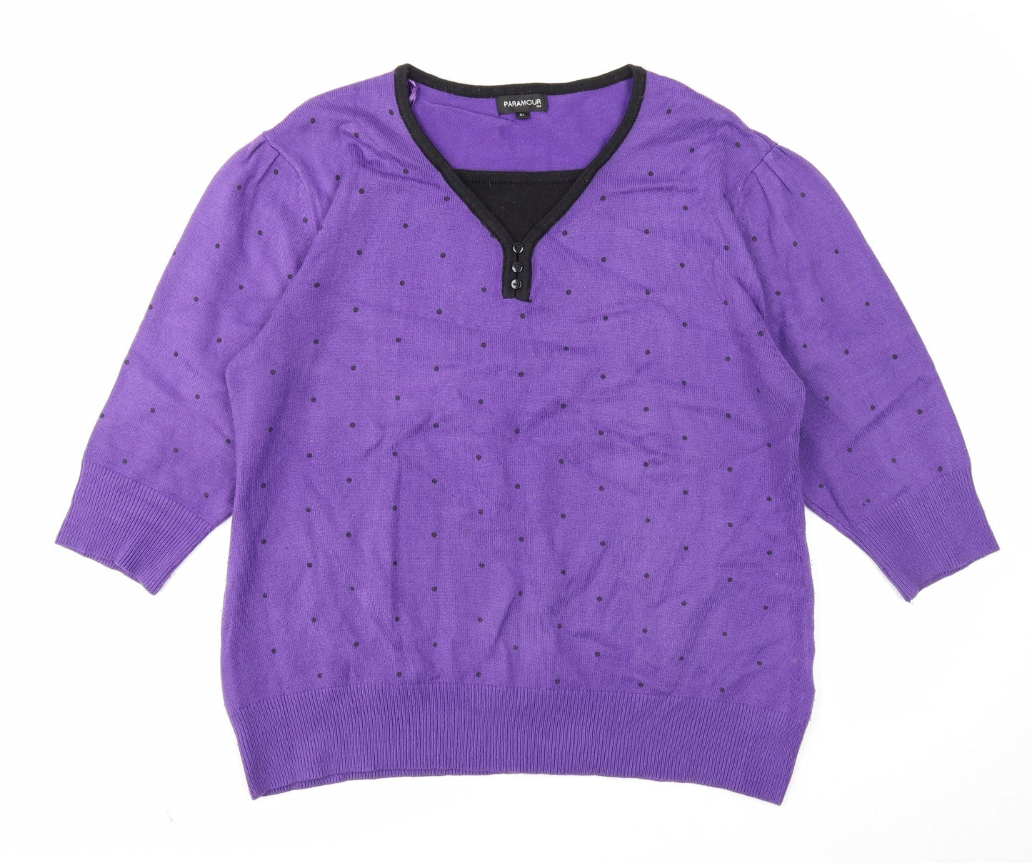 Paramour Womens Purple V-Neck Acrylic Pullover Jumper Size XL